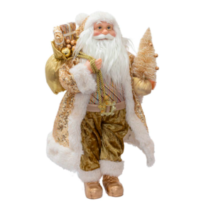 Papai Noel com Casaco Dourado de 30 cm - Adorno Natalino Elegante