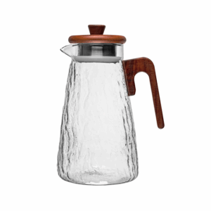 Jarra de vidro borossilicato com tampa e cabo em bambu com 1,5L de capacidade